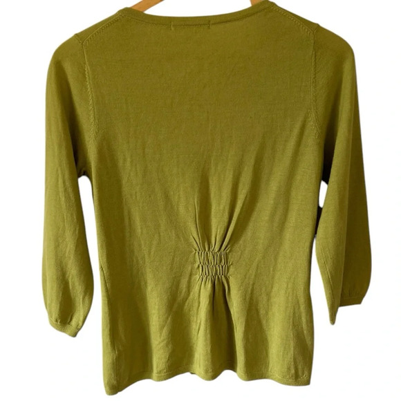Y2K Boden Women's Chartreuse Lime Green Ruching Button Front 100% Wool Cardigan - Picture 2 of 7